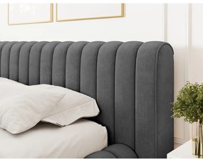 Ciemnoszare tapicerowane łóżko dwuosobowe ze schowkiem ze stelażem 160x200 cm Carilla – ELTAP