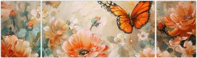 Obraz - Motyl i kwiaty, obraz olejny (170x50 cm)