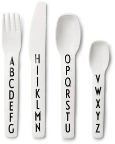 4-częściowy zestaw białych sztućców dla dzieci Design Letters