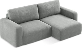Szary rozkładany/ze schowkiem narożnik z tkaniny szenilowej (prawostronny/z szezlongiem) Kona – Makamii