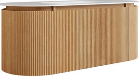 Wisząca szafka łazienkowa z prążkowanego drewna jesionowego z umywalką wpuszczaną z białej matowej żywicy – Jasny naturalny - szer. 120 cm - LILIKO