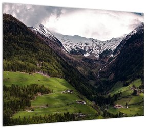 Obraz na szkle - Dolina pod górami (70x50 cm)