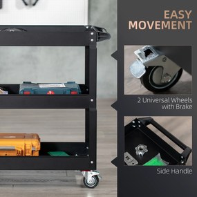 DURHAND Wózek narzędziowy na 3 poziomy, 4 koła, stal, 83Szer x 35,3Gł x 76Wys cm, Czarny