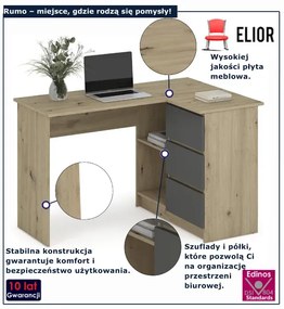Biurko nowoczesne narożne dąb artisan + grafit N2-H68