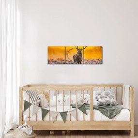 Obraz - Jeleń o wschodzie słońca (z zegarem) (90x30 cm)