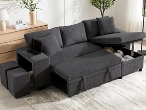 Narożna kanapa 3-osobowa w kształcie L - z portami USB do ładowania - z poduszkami - rozkładana kanapa narożna - szara
