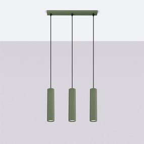 Lampa wisząca KARBON 3L zielona oliwka ryflowana SOLLUX  LIGHTING