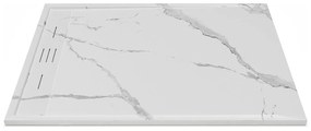 Brodzik płaski posadzkowy lub wpuszczany w posadzkę do przycięcia z żywicy SMC - Biały z efektem marmuru - 120 x 90 cm - LYROSA