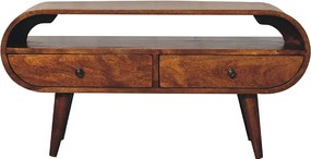 Okrągły mebel pod telewizor Artisan Furniture z drewna kasztanowego, 2 szuflady, 1 otwarta półka, brązowy