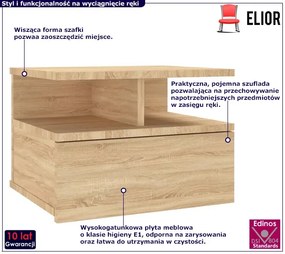 Wisząca szafka nocna z szufladą dąb sonoma - Milleniar