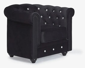 Fotel CHESTERFIELD – welur w kolorze czarnym z kryształowymi guzikami