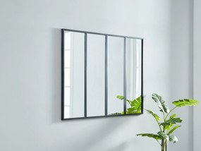 Lustro DUDLEY w kształcie okna, w stylu industrialnym – żelazo – 4-skrzydłowe – 90 × 120 cm – kolor czarny