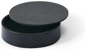Czarno-antracytowy drewniany/ze skóry ekologicznej pojemnik dekoracyjny z pokrywką ø 11x3,5 cm Circle Nupo – LIND DNA