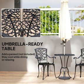 Outsunny 3-częściowy zestaw bistro ogrodowy okrągły stół z 2 krzesłami otwór na parasol, antyczny z odlewu aluminium | Aosom PL