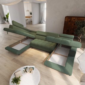 Masseno Narożnik CORENO z funkcją spania i pojemnikiem na pościel Narozniki U, Rozkładana sofa - Zielony, QUELLE 37