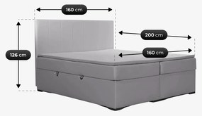 Łóżko Kontynentalne Tapicerowane BOLERO 160X200 z Pojemnikiem Jasnoszare
