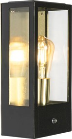 Lampa ścienna zewnętrzna czarna ze złotym czujnikiem zmierzchu - Rotterdam