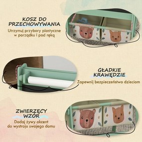 AIYAPLAY 3-w-1 Tablica dziecięca z rolką papieru, Tablica kredowa, Whiteboard, Koszyki na akcesoria, 54 x 46,5 x 93 cm, zielona