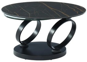 Ława JOLINE z obrotowym blatem – ceramika o wyglądzie marmuru i szkło hartowane – kolor czarny