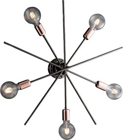 Lampa sufitowa Bloom, żelazo, chrom, czerń i miedź, 5 świateł, H.22 Ø65 BL200-PL5-NR