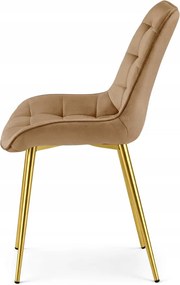 Brązowe krzesło do kuchni BERA aksamitne ze złotymi nogami