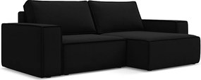 Narożnik prawostronny z funkcją spania - z tkaniny welwetowej - czarny - KIMO