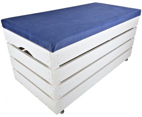 Pufa kufer skrzynia z kółkami drewniana sosnowa siedzisko 80cm malowana biała