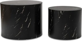 Zestaw Stolików Kawowych LEILA 38 cm/48 cm Czarny Marmur Nowoczesny Glamour