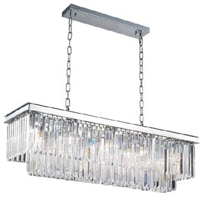 Quartz Long Chrom 100 - żyrandol kryształowy podłuzny nad stół, kolor srebrny