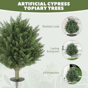 HOMCOM Zestaw 2 szt. sztuczne rośliny, odporna na UV sztuczna zypresa z 387 liśćmi i kołkiem do ziemi, Ø40 x 60H cm, zielony
