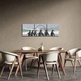Obraz pingwinów nad oceanem (z zegarem) (90x30 cm)