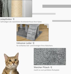 6 PawHut drapak do ostrzenia pazurów z jaskinią i drabinką 100cm wysokość drzewko do wspinaczki dla kotów w kolorze szarym | Aosom PL
