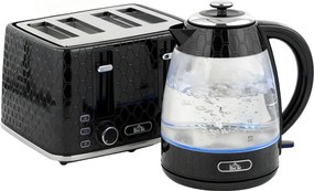 HOMCOM Czajnik 1,7 L 2200 W i toster na 4 kromki z filtrem antywapiennym, zestaw, czarny | Aosom PL