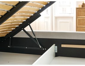 Beżowe tapicerowane łóżko dwuosobowe ze schowkiem i stelażem 160x200 cm Jagna – Bobochic Paris