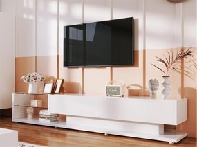 Meble TV 170 cm z LED i przeszkloną ścianką - 2 szuflady - Biały