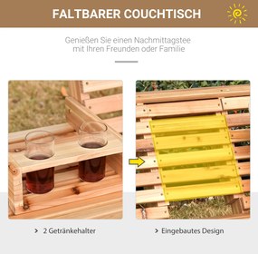 Outsunny Huśtawka Ogrodowa 23osobowa z Składanym Stolikiem Drewno Jodłowe Idealna na Patio Taras | Aosom PL