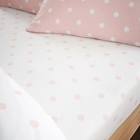 Białe/różowe flanelowe prześcieradło z gumką 135x190 cm Polka Dot – Catherine Lansfield
