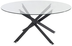 Stół do jadalni okrągły dla 6 osób ze szkła hartowanego i czarnego metalu - Przezroczysty - COSIMA