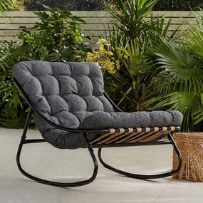 Bujany fotel na taras Aurora - bujak ogrodowy z pikowaną poduchą, szary