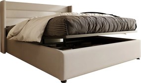 Łóżko 140x200cm z lnu z stelażem na listwach - Beżowe