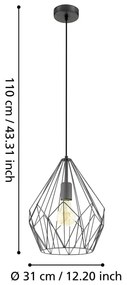 Czarna lampa wisząca z metalowym kloszem ø 31 cm CARLTON – EGLO