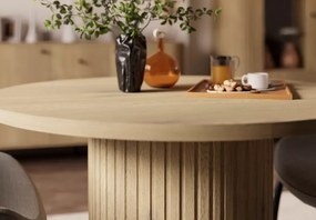 Okrągły stół rozkładany Opunio 100-188 cm beż piaskowy / dąb cremona / dąb dunin, ryflowana noga
