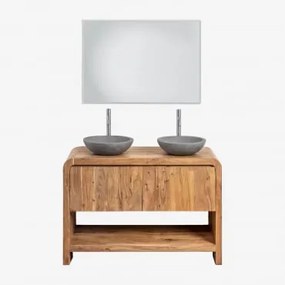 Zestaw Mebli Łazienkowych Z Drewna Vacry Akacja Brąz & 2 X Okrągły Szary Cement Ø40 Cm Tarsis & Prostokątna - Sklum