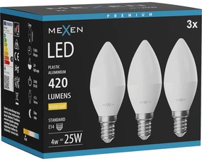 Mexen Nova 3x żarówka LED E14, C37, 4W, Ciepła - 3000K, 420 lm - L102-E14-0430-01x03
