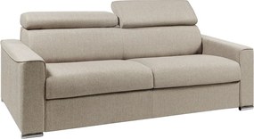 Kanapa 4-osobowa rozkładana typu express z beżowej tkaniny i z siedziskiem z pianki z pamięcią kształtu - pow. spania na szerokich listwach 160 cm - Materac 22 cmz siedziskiem z pianki z pamięcią kształtu VIZIR