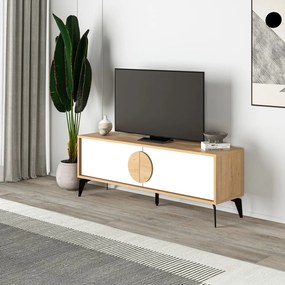 Biała szafka pod TV w dekorze dębu 140x51 cm Vae – Marckeric