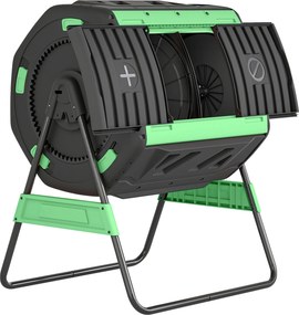 Outsunny Pojemnik na kompost, 200L kompostownik z podwójną komorą i regulowanymi otworami wentylacyjnymi, wolny od BPA, zielony | Aosom PL