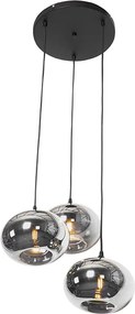 Lampa wisząca art deco czarna z przydymionym szkłem 3-światłowa okrągła - Busa