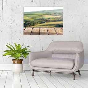 Obraz - Drewniana półka z krajobrazem (70x50 cm)