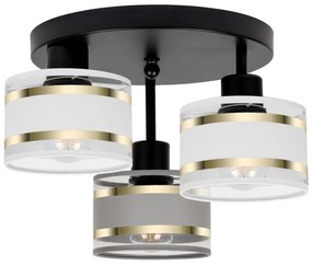 Lampa sufitowa czarna trzypunktowa z szaro-białymi abażurami T-3030SC-